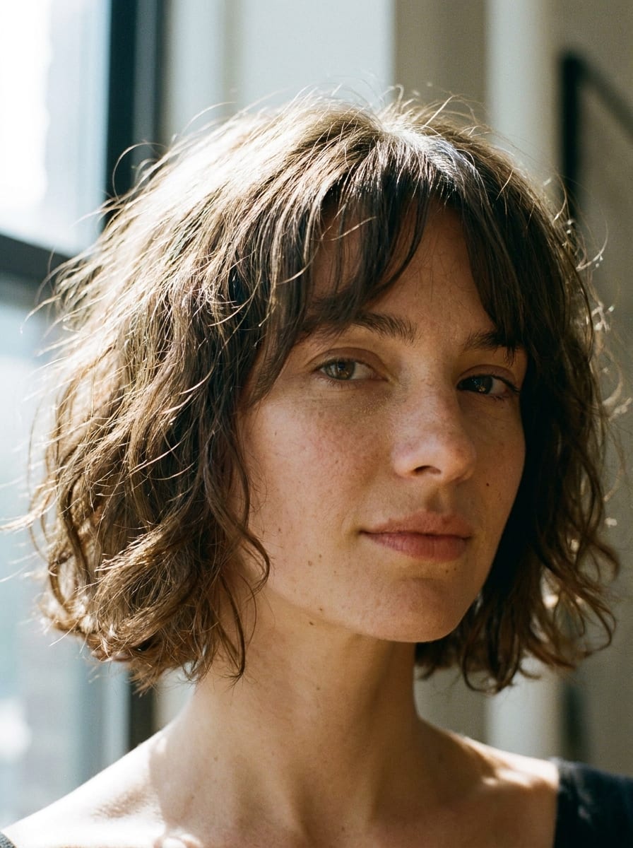 Messy Bob mit Curtain Bangs - chaotische Kurzhaarfrisur